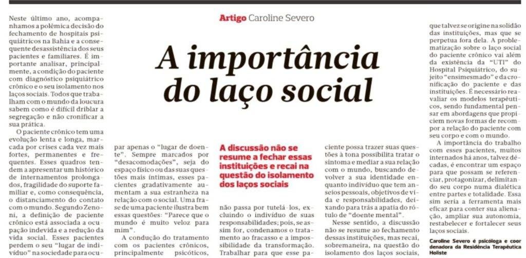 A psicóloga Caroline Severo fala sobre a importância dos laços sociais